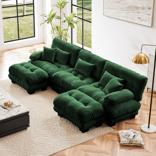 Canapé modulaire moderne en forme de U, sièges profonds, avec 2 poufs et coussins décoratifs pour le salon