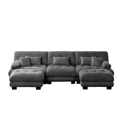 Canapé modulaire moderne en forme de U, sièges profonds, avec 2 poufs et coussins décoratifs pour le salon