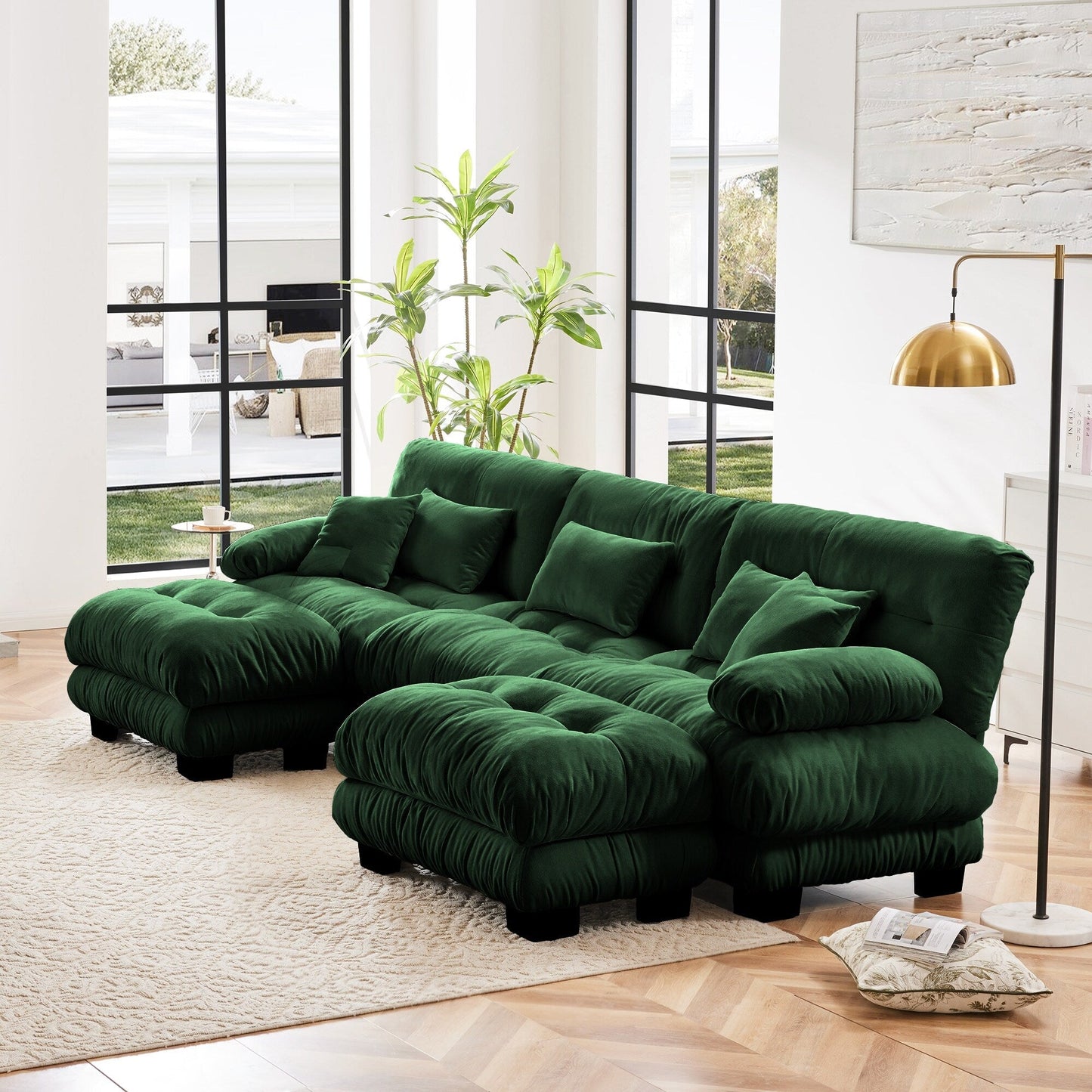 Canapé modulaire moderne en forme de U, sièges profonds, avec 2 poufs et coussins décoratifs pour le salon