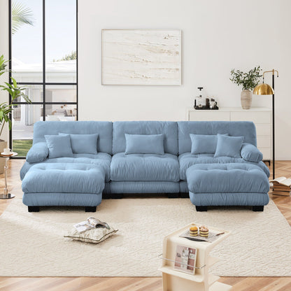 Canapé modulaire moderne en forme de U, sièges profonds, avec 2 poufs et coussins décoratifs pour le salon