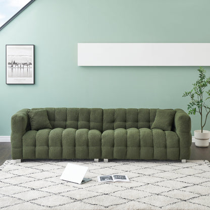 Canapé 4 places moderne rembourré, canapé en velours 102 avec 2 coussins décoratifs et support de pied pour salon et appartement