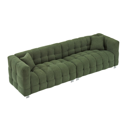 Canapé 4 places moderne rembourré, canapé en velours 102 avec 2 coussins décoratifs et support de pied pour salon et appartement