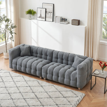 Canapé 4 places moderne rembourré, canapé en velours 102 avec 2 coussins décoratifs et support de pied pour salon et appartement