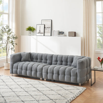 Canapé 4 places moderne rembourré, canapé en velours 102 avec 2 coussins décoratifs et support de pied pour salon et appartement