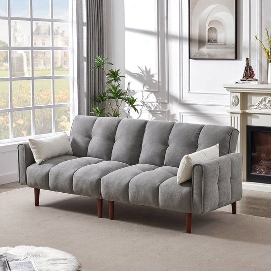 Canapé-lit futon moderne rembourré avec dossier réglable, pieds et oreillers en bois, idéal pour les appartements et les studios