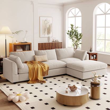 Canapé sectionnel convertible en L rembourré moderne avec repose-pieds réglable et méridienne réversible pour salon