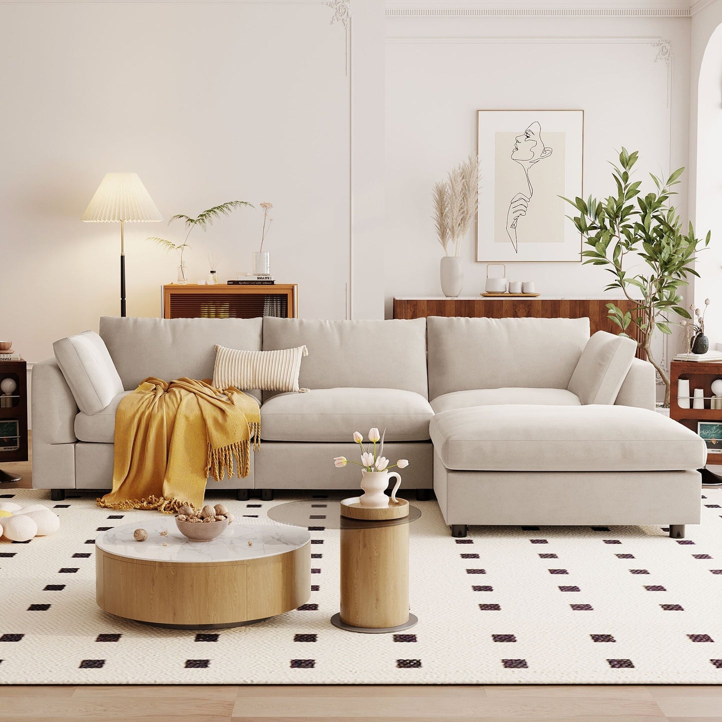 Canapé sectionnel convertible en L rembourré moderne avec repose-pieds réglable et méridienne réversible pour salon