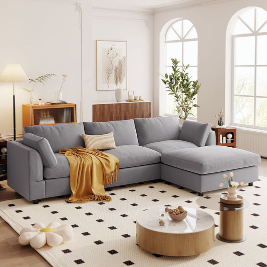 Canapé sectionnel convertible en L rembourré moderne avec repose-pieds réglable et méridienne réversible pour salon