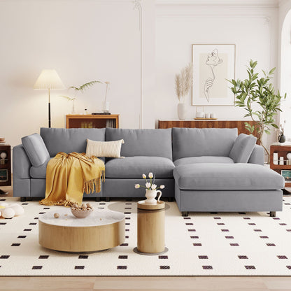 Canapé sectionnel convertible en L rembourré moderne avec repose-pieds réglable et méridienne réversible pour salon