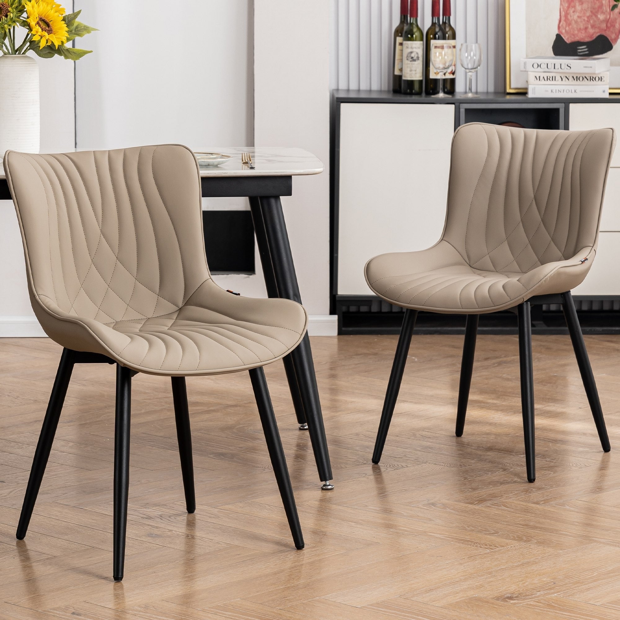 Lot de 2 chaises de salle à manger modernes en cuir rembourré sans accoudoirs
