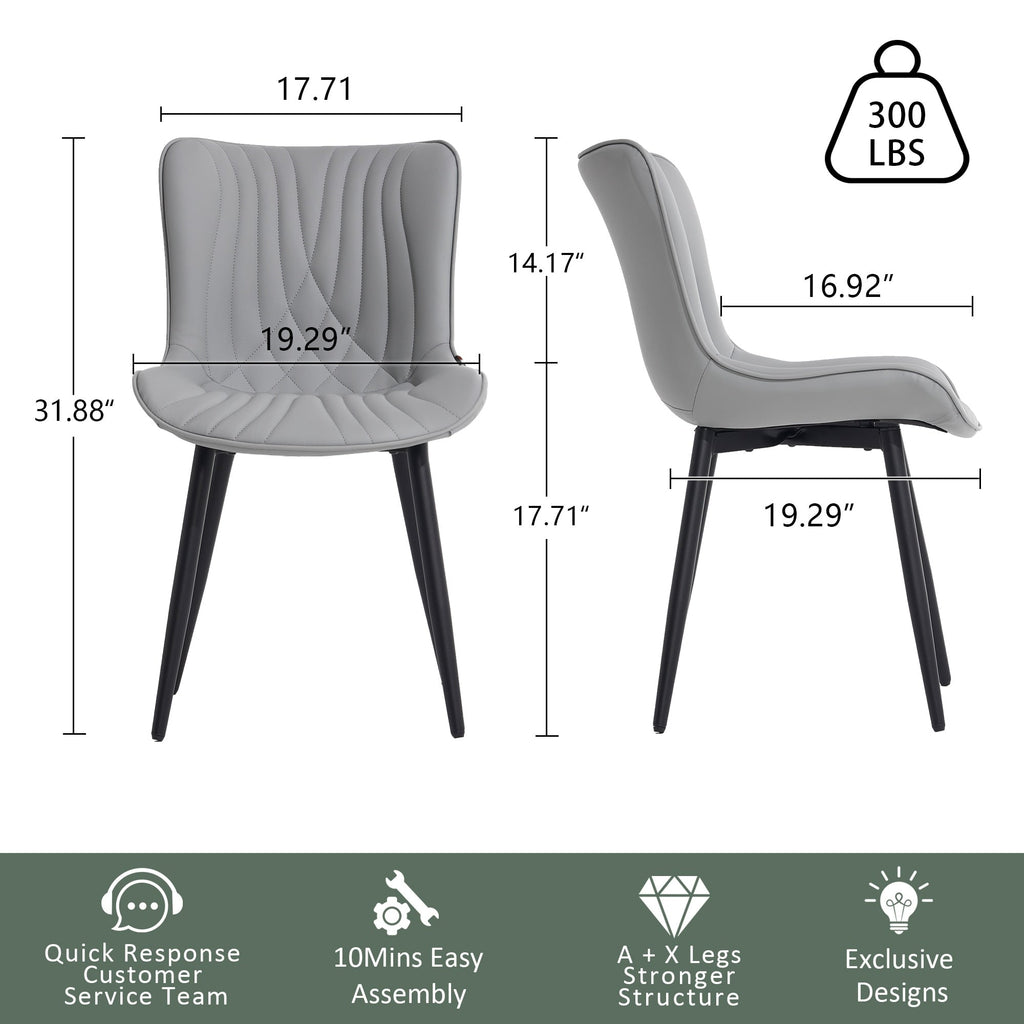 Lot de 2 chaises de salle à manger modernes en cuir rembourré sans accoudoirs