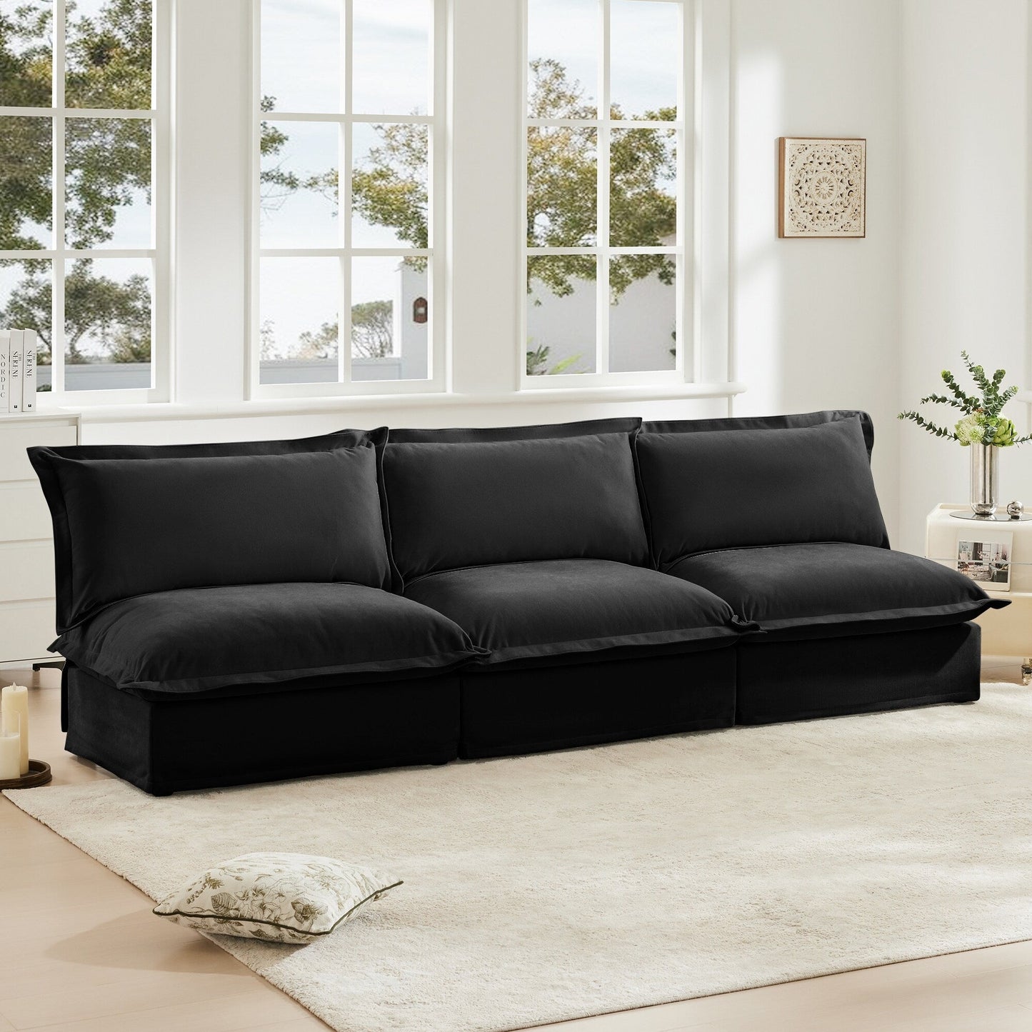 Canapé 3 places modulaire rembourré moderne sans accoudoirs, canapé 3 places à assise profonde, canapé sans accoudoirs, combinaison gratuite