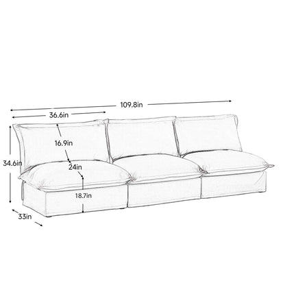 Canapé 3 places modulaire rembourré moderne sans accoudoirs, canapé 3 places à assise profonde, canapé sans accoudoirs, combinaison gratuite
