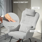 Fauteuil à bascule rembourré moderne avec dossier haut, appui-tête et coussin lombaire pour salon ou chambre à coucher