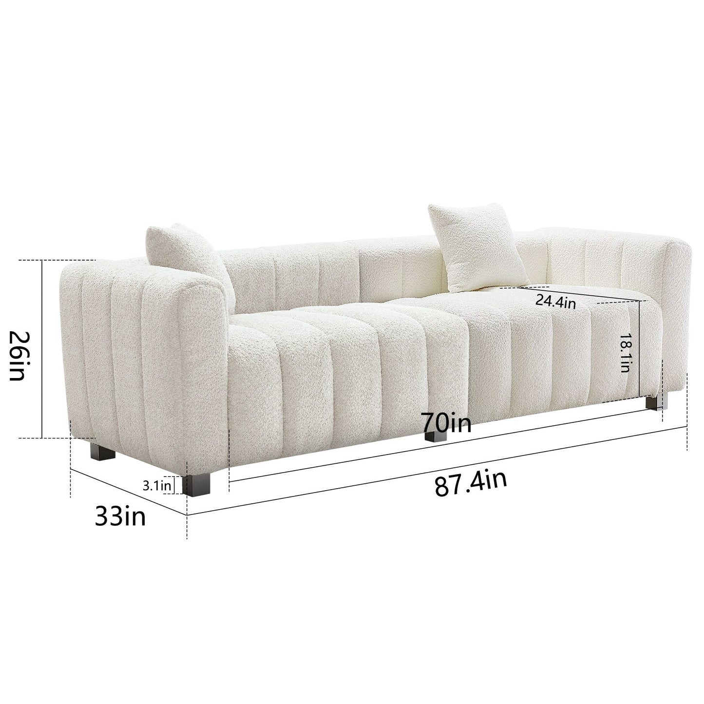 Canapé modulable 3 places en velours moderne avec pieds en métal et 2 coussins pour salon et chambre à coucher