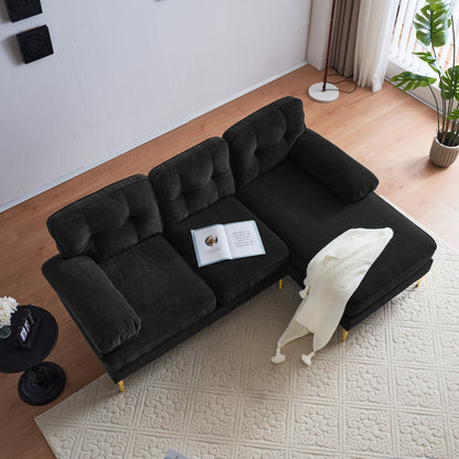Canapé sectionnel moderne en velours en forme de L avec pieds en métal et dossier large pour salon et chambre à coucher