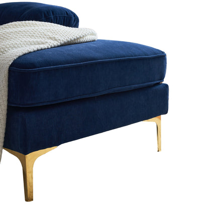Canapé sectionnel moderne en velours en forme de L avec pieds en métal et dossier large pour salon et chambre à coucher