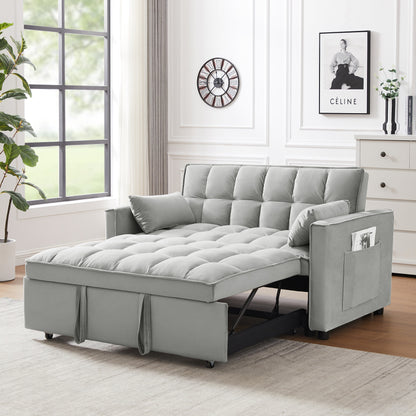 Canapé-lit futon moderne en velours avec lit gigogne, petit canapé de salon avec dossier inclinable et coussins décoratifs