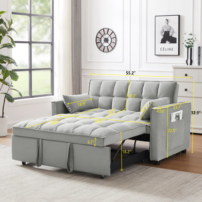 Canapé-lit futon moderne en velours avec lit gigogne, petit canapé de salon avec dossier inclinable et coussins décoratifs