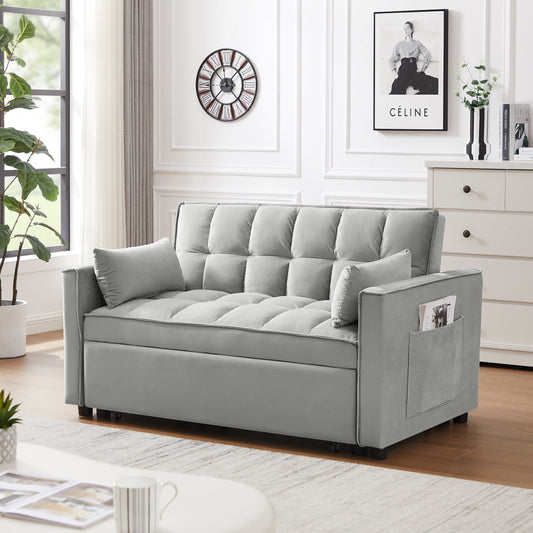 Canapé-lit futon moderne en velours avec lit gigogne, petit canapé de salon avec dossier inclinable et coussins décoratifs