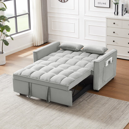 Canapé-lit futon moderne en velours avec lit gigogne, petit canapé de salon avec dossier inclinable et coussins décoratifs