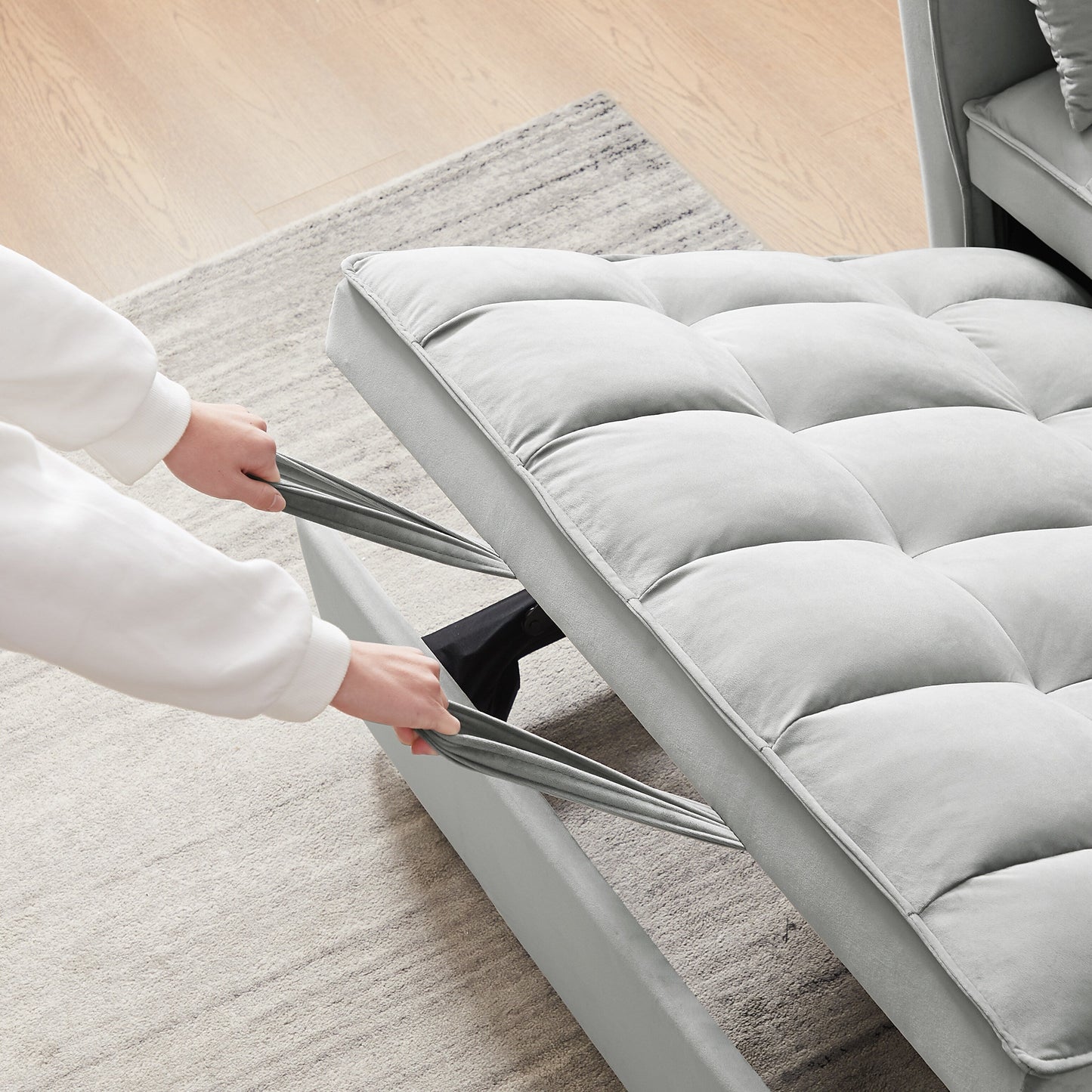 Canapé-lit futon moderne en velours avec lit gigogne, petit canapé de salon avec dossier inclinable et coussins décoratifs