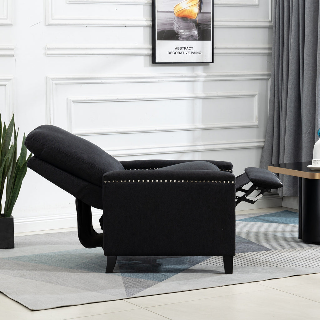 Fauteuil inclinable manuel moderne en velours avec coussins et décoration cloutée