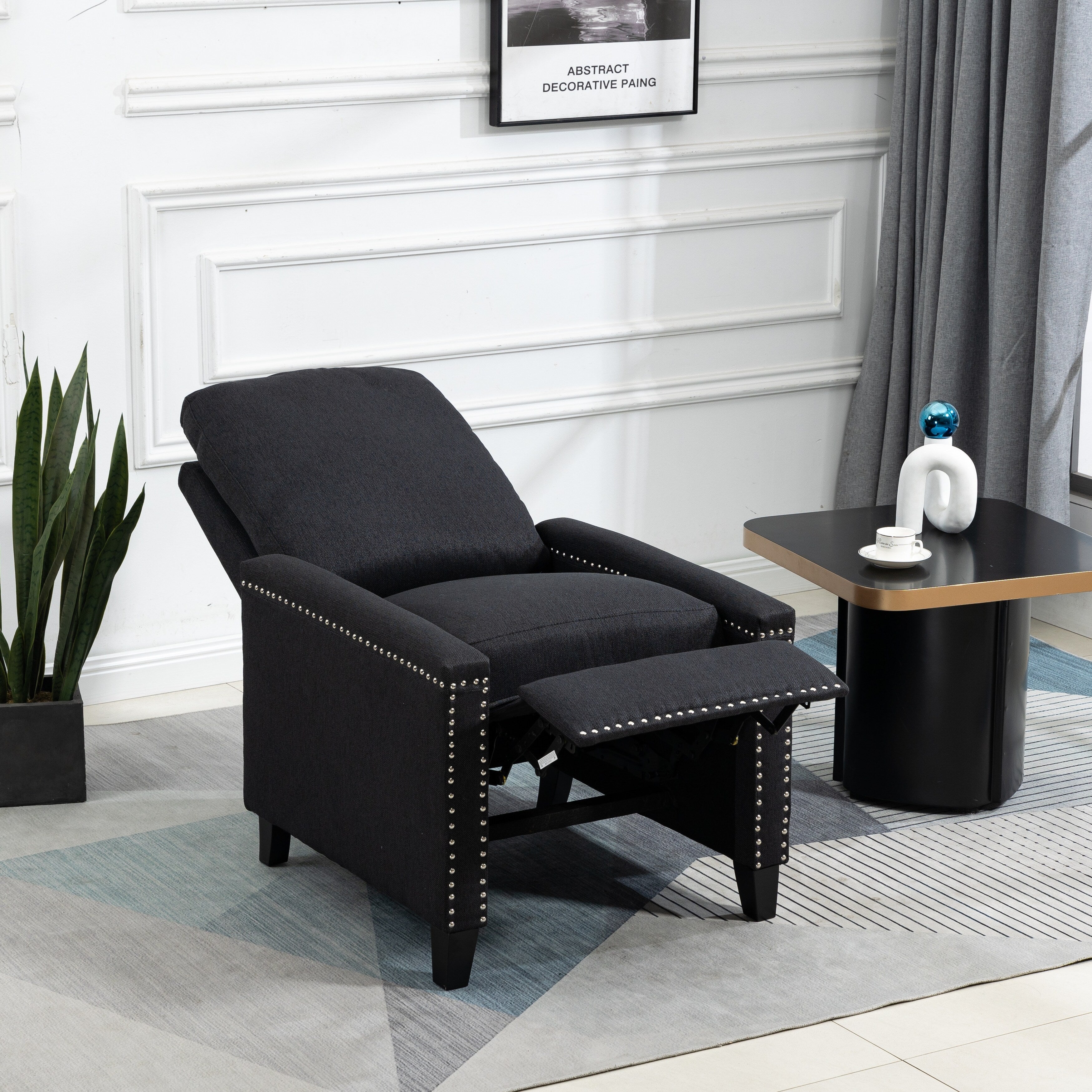 Fauteuil inclinable manuel moderne en velours avec coussins et décoration cloutée