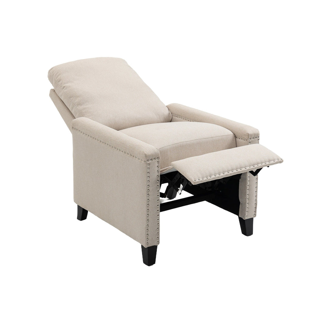 Fauteuil inclinable manuel moderne en velours avec coussins et décoration cloutée