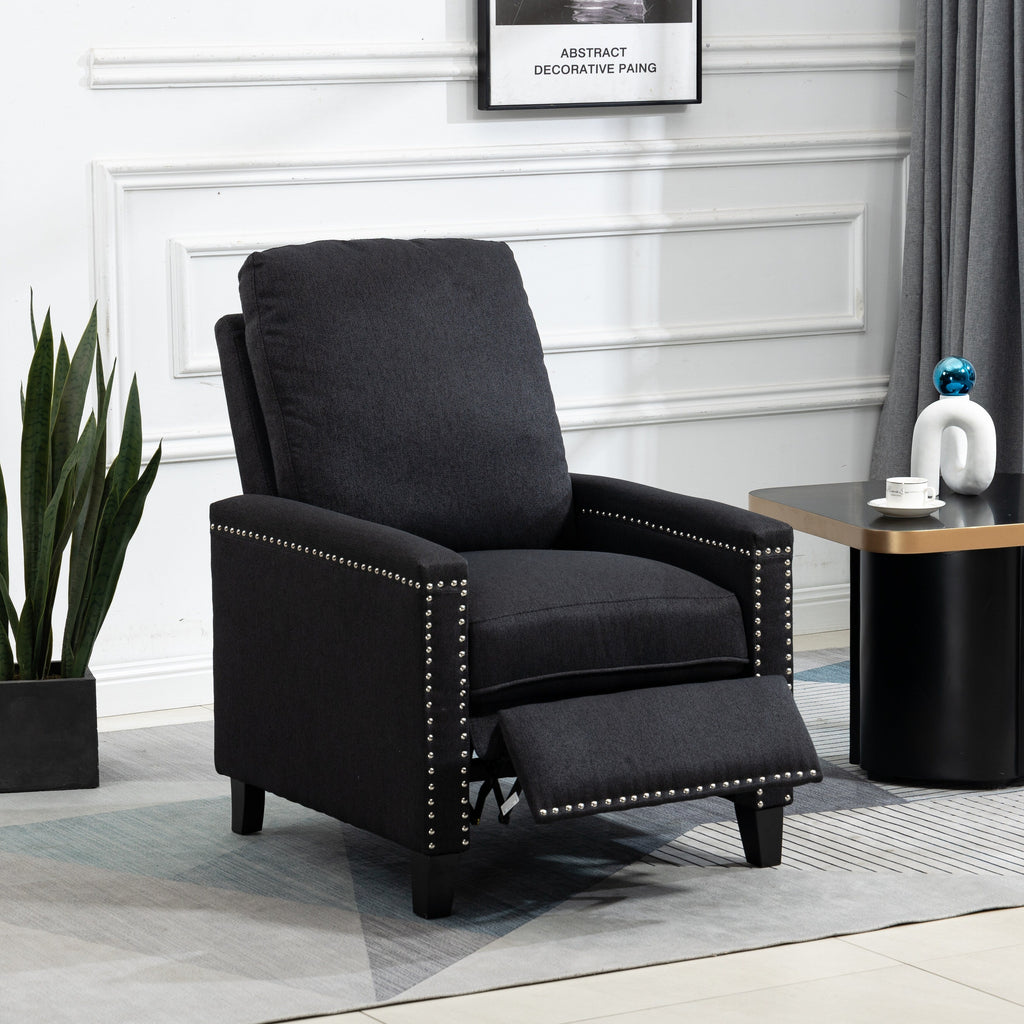 Fauteuil inclinable manuel moderne en velours avec coussins et décoration cloutée