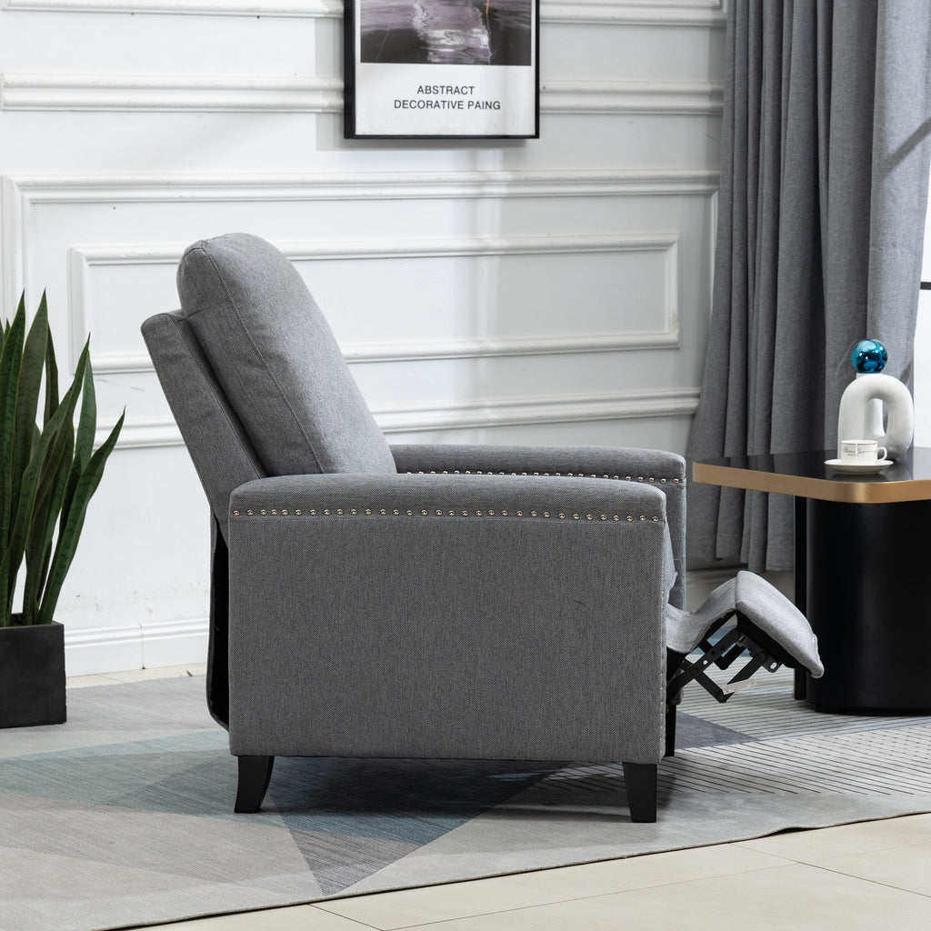 Fauteuil inclinable manuel moderne en velours avec coussins et décoration cloutée