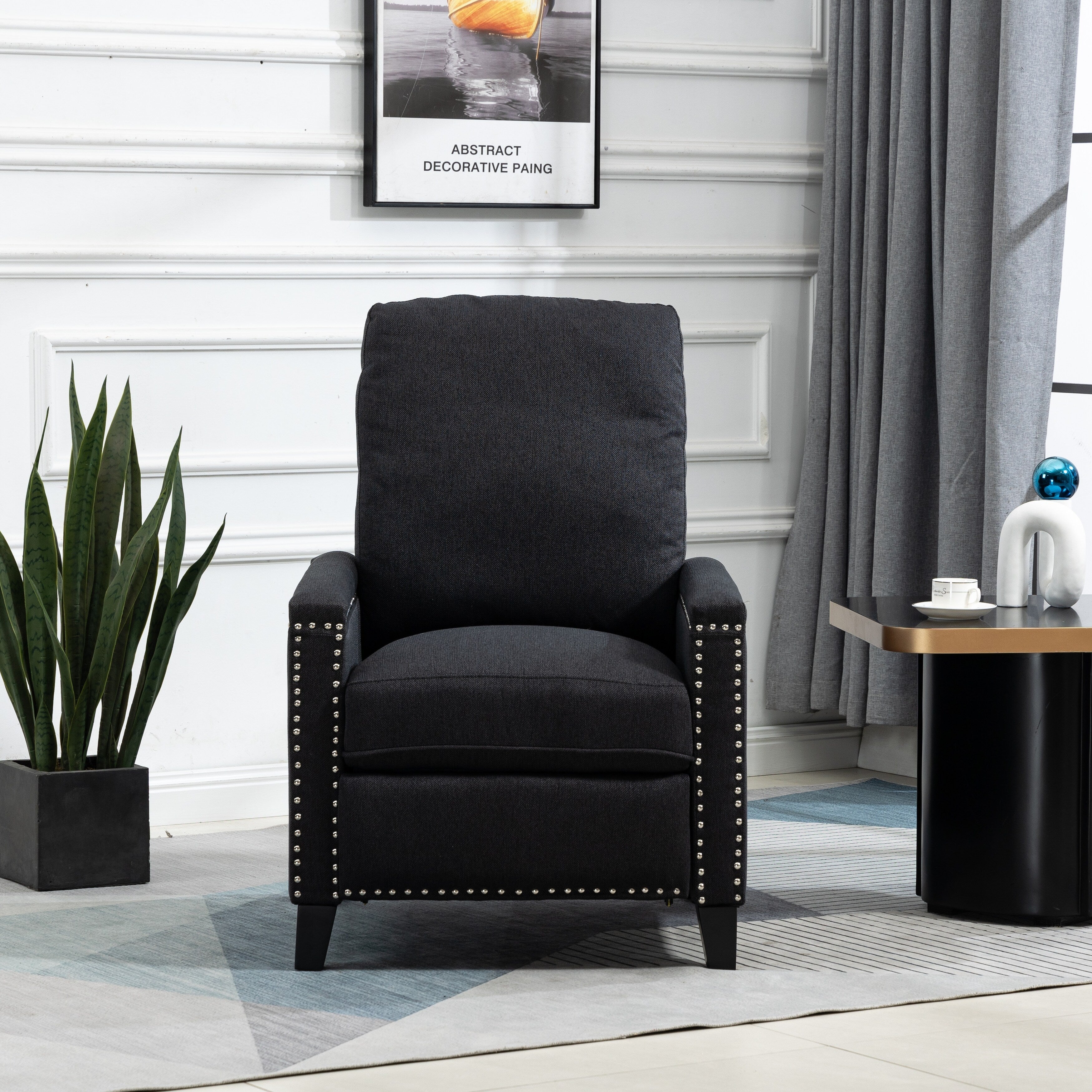 Fauteuil inclinable manuel moderne en velours avec coussins et décoration cloutée
