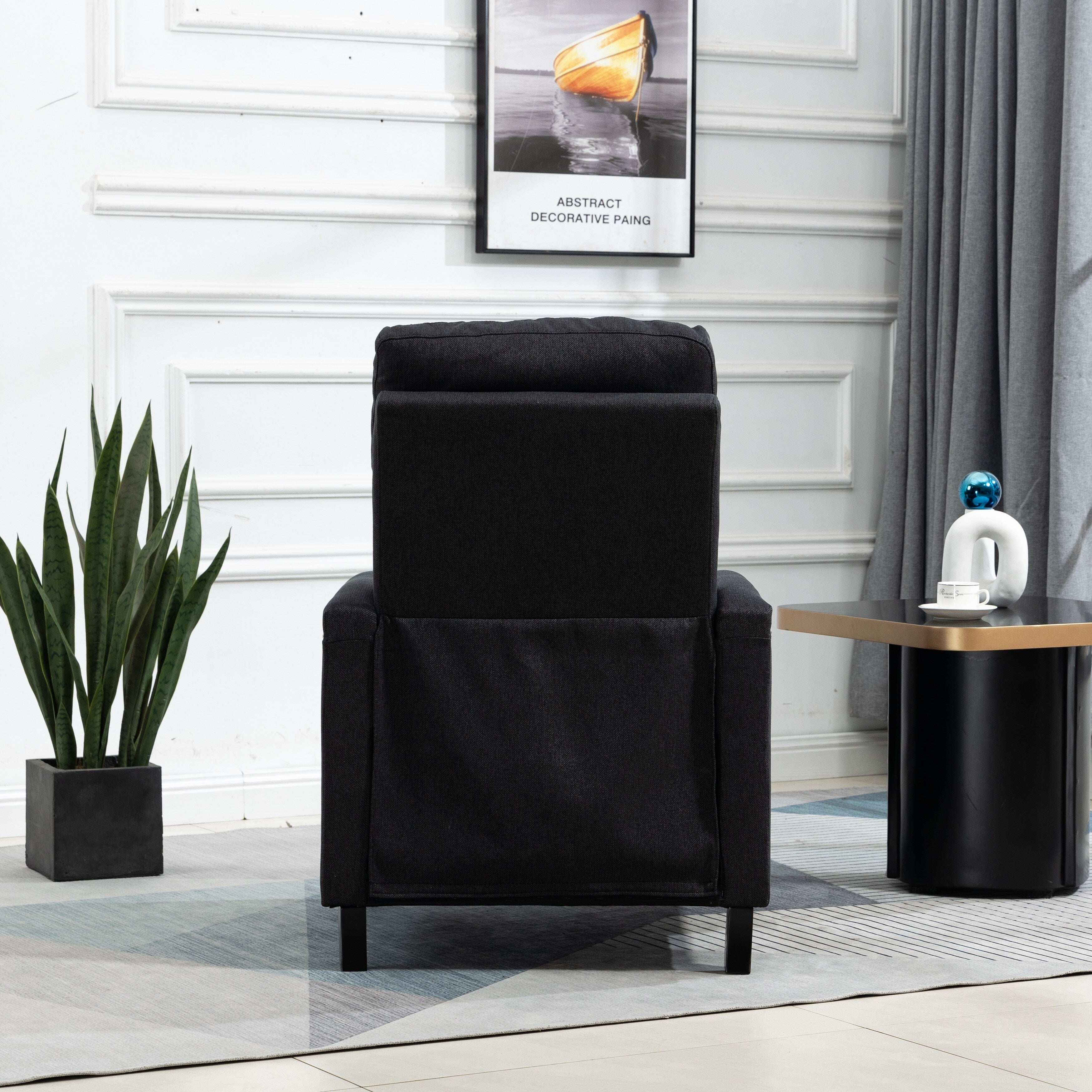 Fauteuil inclinable manuel moderne en velours avec coussins et décoration cloutée