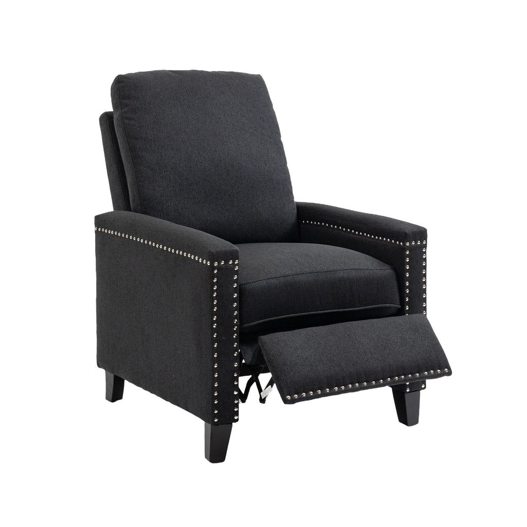 Fauteuil inclinable manuel moderne en velours avec coussins et décoration cloutée