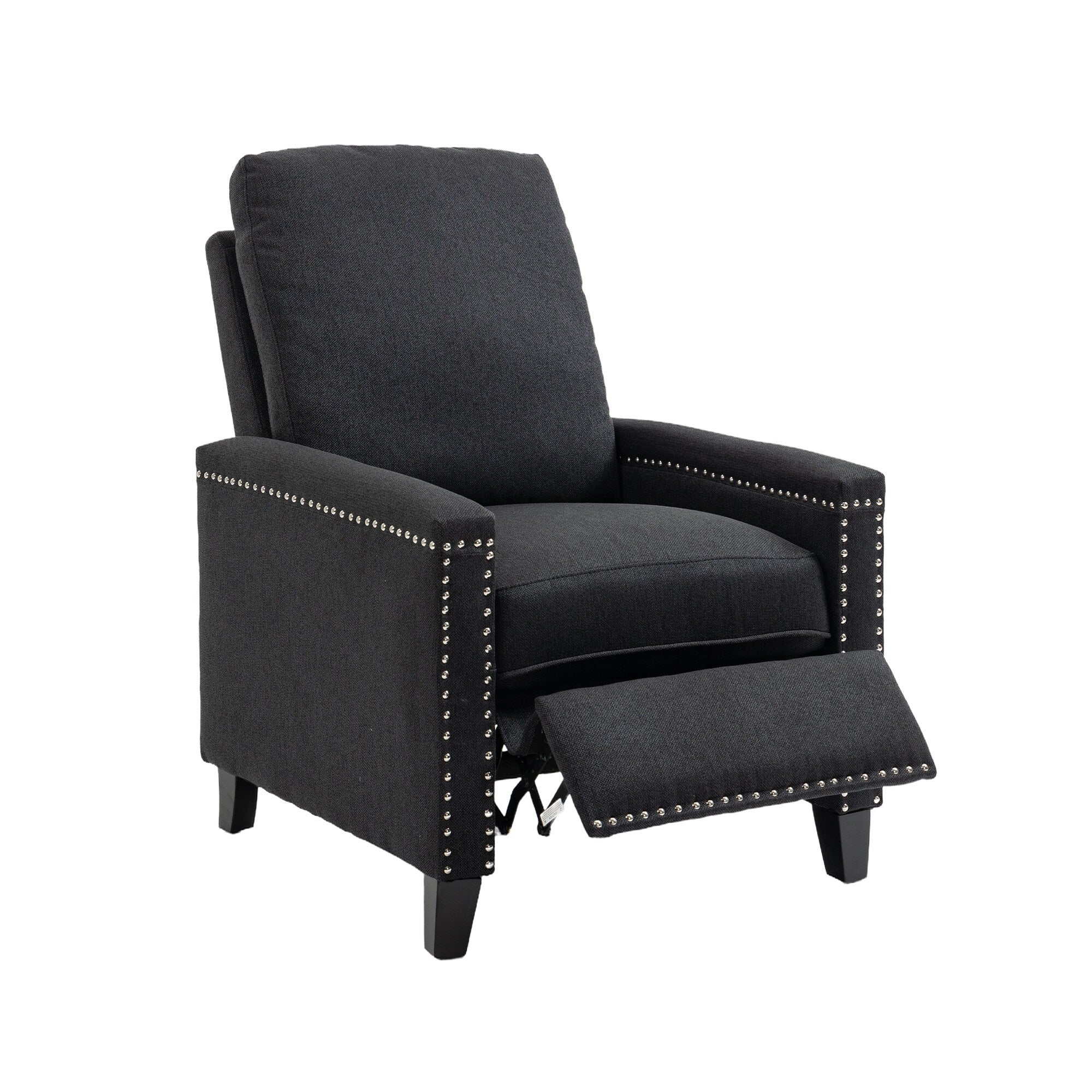 Fauteuil inclinable manuel moderne en velours avec coussins et décoration cloutée