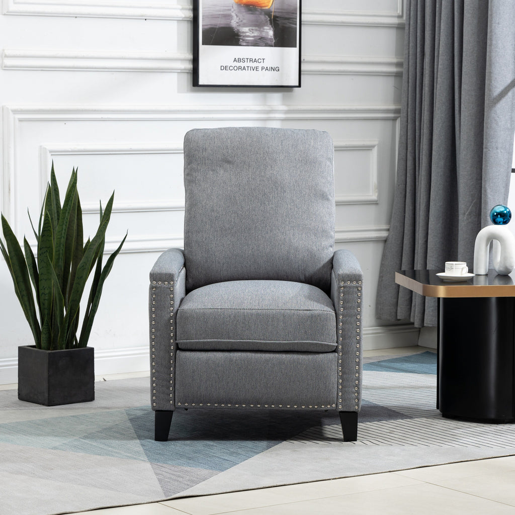 Fauteuil inclinable manuel moderne en velours avec coussins et décoration cloutée