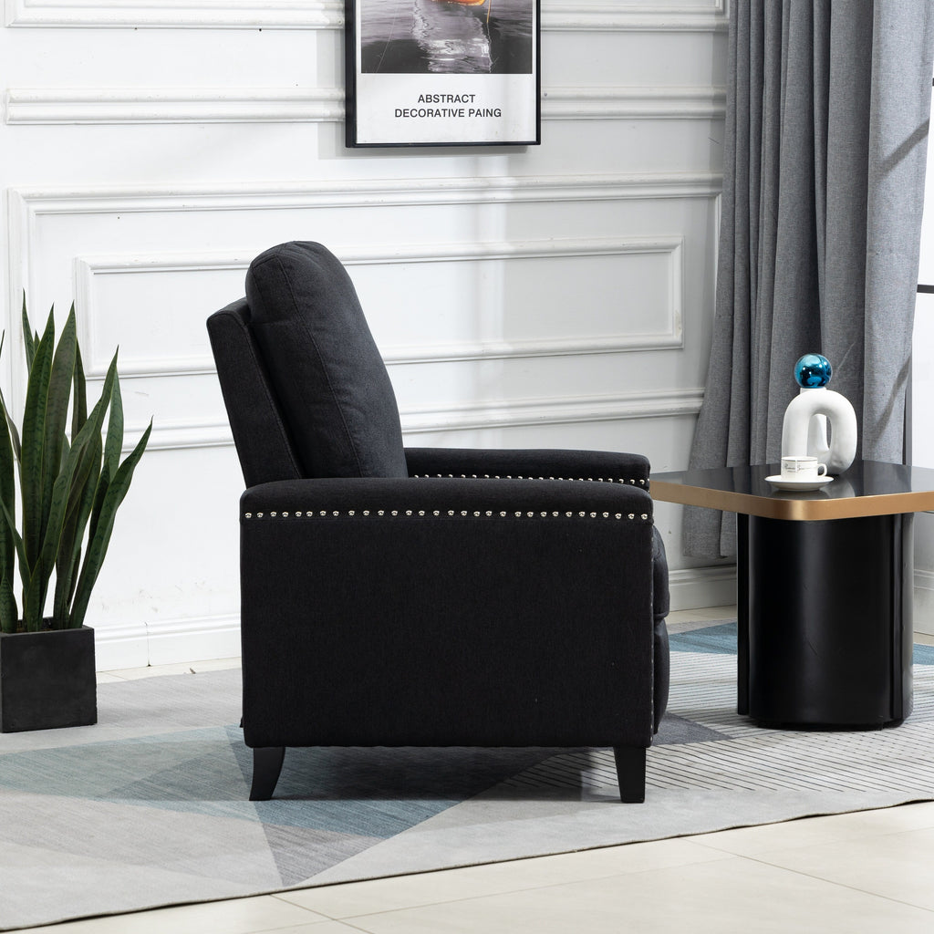 Fauteuil inclinable manuel moderne en velours avec coussins et décoration cloutée