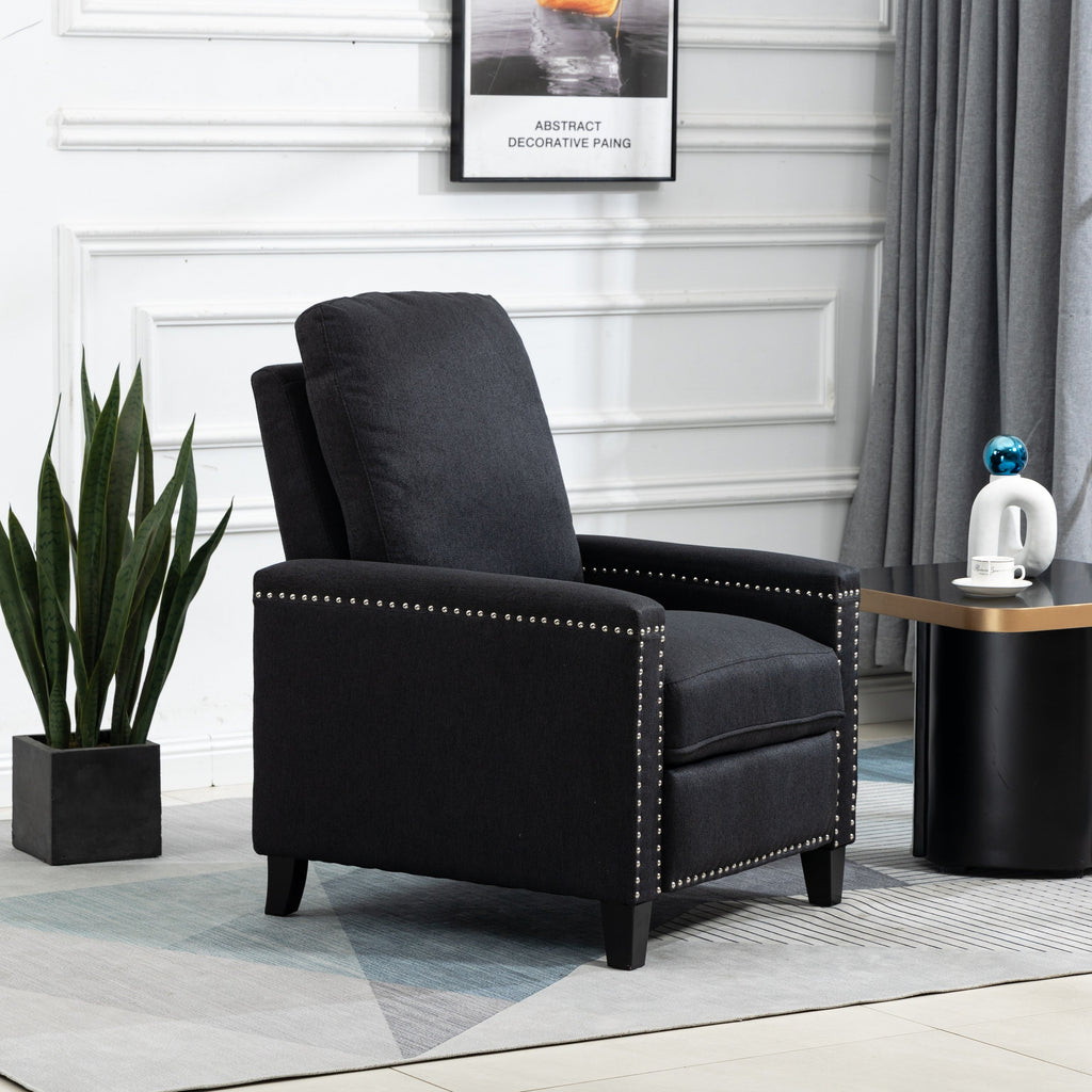 Fauteuil inclinable manuel moderne en velours avec coussins et décoration cloutée