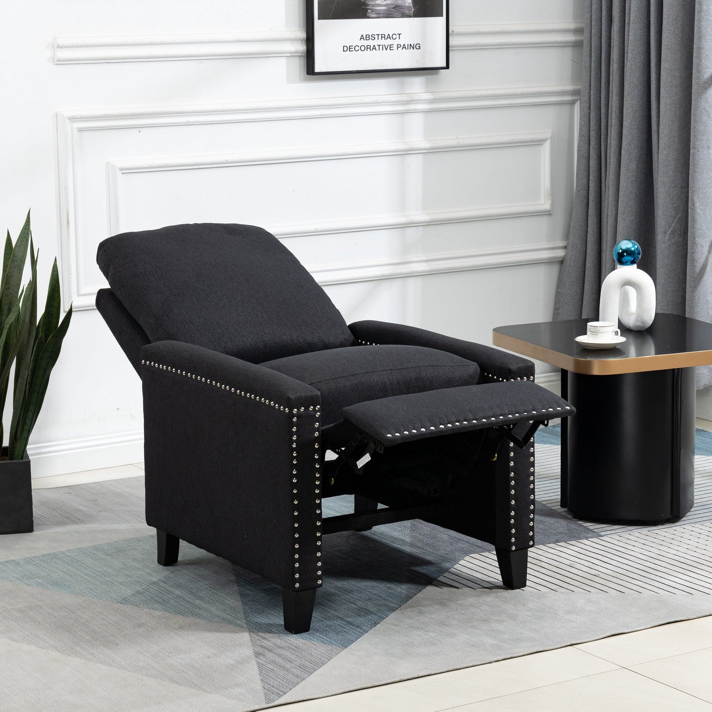 Fauteuil inclinable manuel moderne en velours avec coussins et décoration cloutée