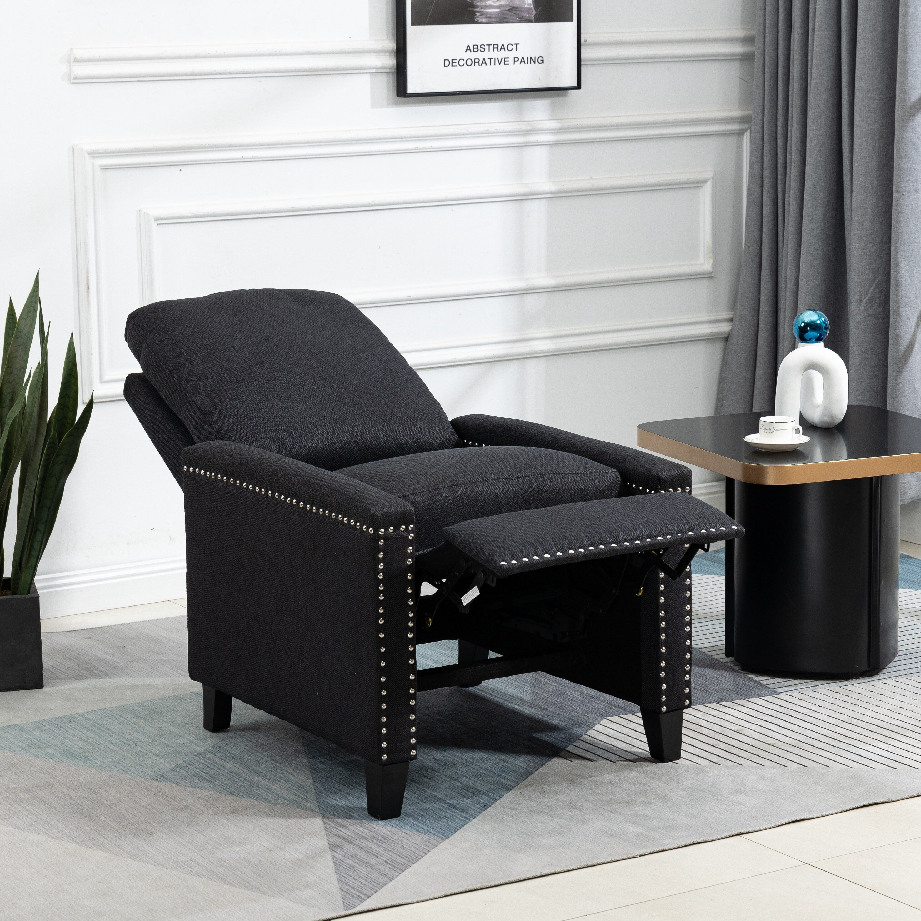 Fauteuil inclinable manuel moderne en velours avec coussins et décoration cloutée