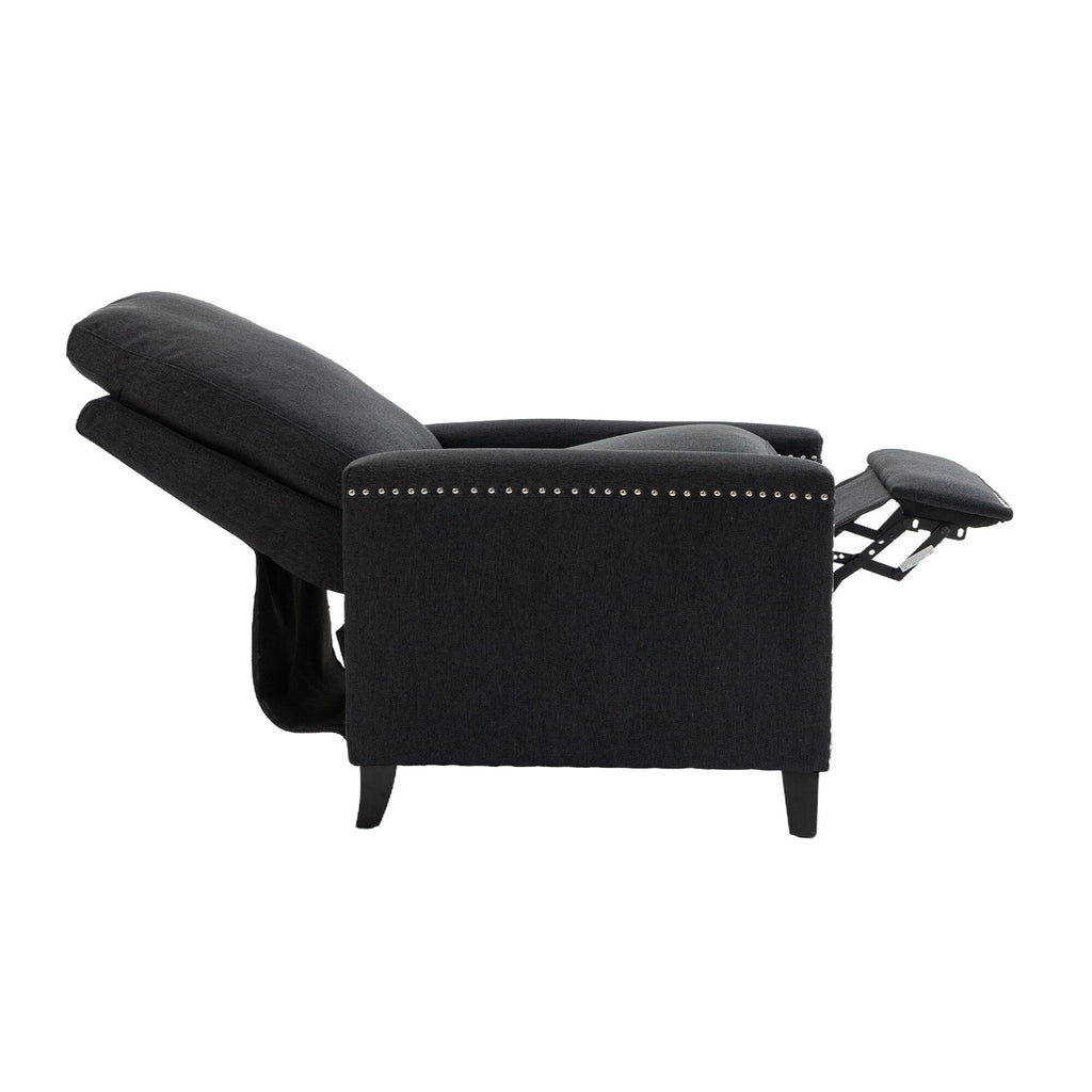 Fauteuil inclinable manuel moderne en velours avec coussins et décoration cloutée