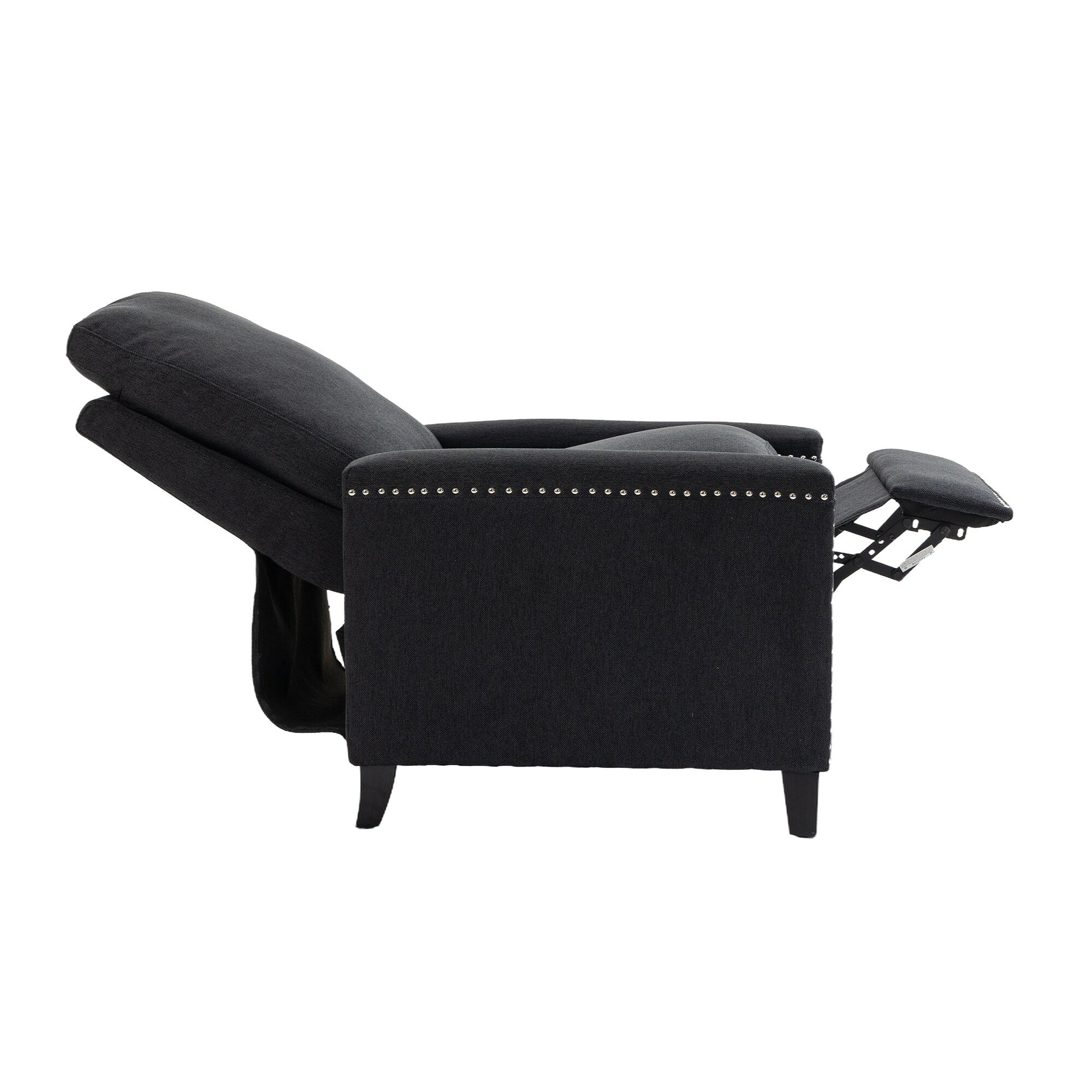 Fauteuil inclinable manuel moderne en velours avec coussins et décoration cloutée