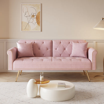 Canapé-lit moderne en velours avec tête de clou, causeuse réglable avec coussin décoratif pour salon, appartement, chambre à coucher
