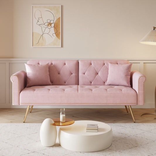 Canapé-lit moderne en velours avec tête de clou, causeuse réglable avec coussin décoratif pour salon, appartement, chambre à coucher
