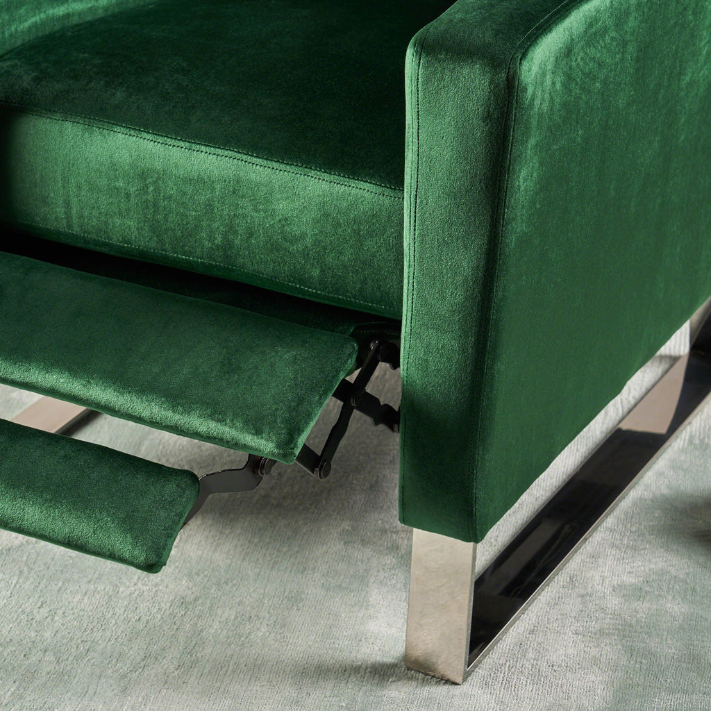Fauteuil inclinable moderne rembourré en velours avec repose-pieds et pieds en acier inoxydable