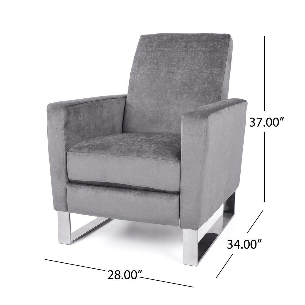 Fauteuil inclinable moderne rembourré en velours avec repose-pieds et pieds en acier inoxydable