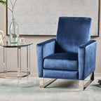 Fauteuil inclinable moderne rembourré en velours avec repose-pieds et pieds en acier inoxydable