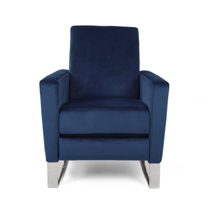 Fauteuil inclinable moderne rembourré en velours avec repose-pieds et pieds en acier inoxydable