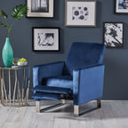 Fauteuil inclinable moderne rembourré en velours avec repose-pieds et pieds en acier inoxydable
