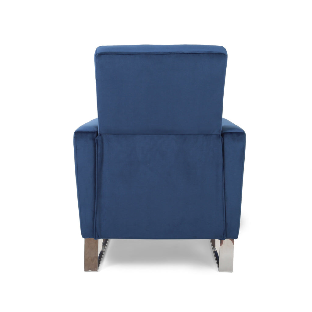 Fauteuil inclinable moderne rembourré en velours avec repose-pieds et pieds en acier inoxydable